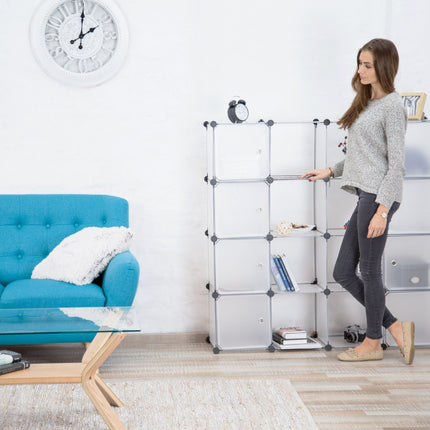Screwless plastic shelf with 16 compartments