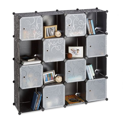 Screwless plastic shelf with 16 compartments