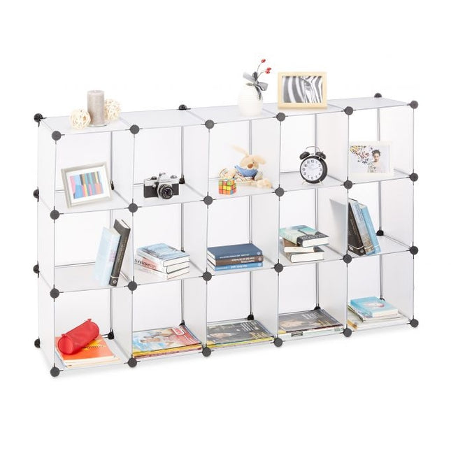 Screwless plastic shelves with 15 compartments