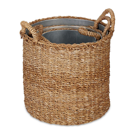 Seagrass Planting Baskets with Zinc Trays, Set of 3