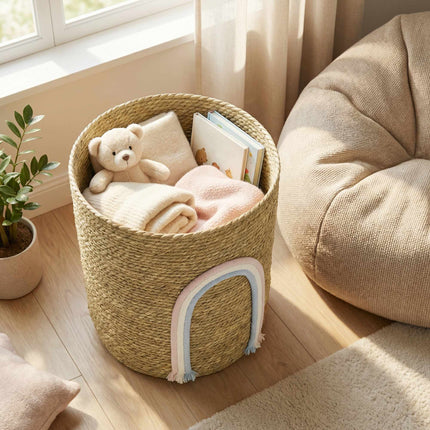 Seagrass Storage Basket, 24.7L, Rainbow Design