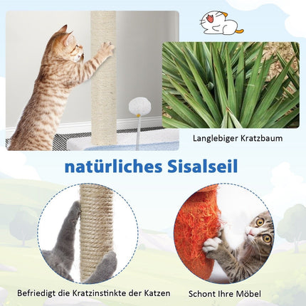 Seaside Scratching Post 3 Tier Cat Tower with Sisal Covered Posts Blue 49 x 38 x 86 cm