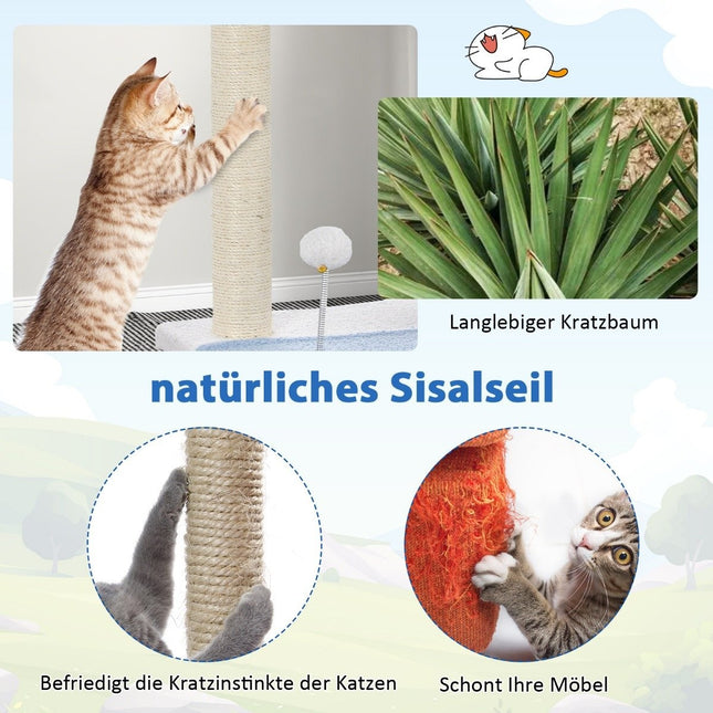 Seaside Scratching Post 3 Tier Cat Tower with Sisal Covered Posts Blue 49 x 38 x 86 cm