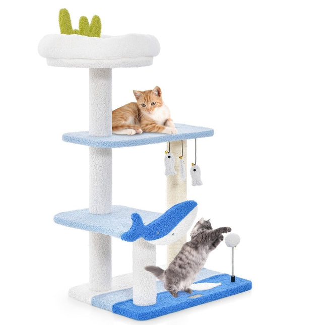 Seaside Scratching Post 3 Tier Cat Tower with Sisal Covered Posts Blue 49 x 38 x 86 cm