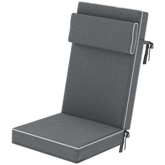 Water-repellent seat cushion with ties, dark grey, 120x47 cm