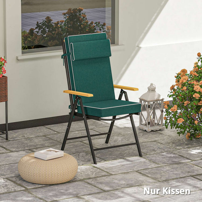 Water-repellent green seat cushion with ties - 120x47x9.5 cm