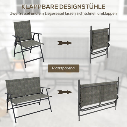 4-piece folding metal garden furniture set, brown