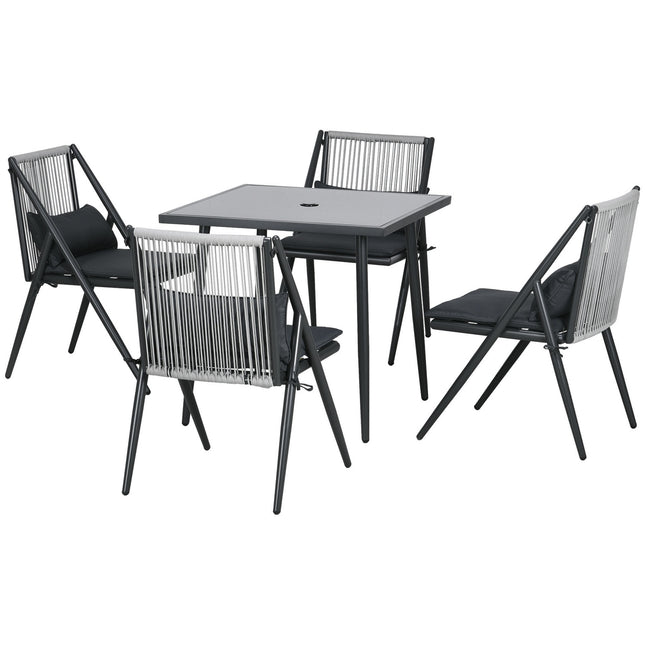 5-part dark gray patio, table and chairs, umbrella hole