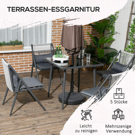 5-part dark gray patio, table and chairs, umbrella hole