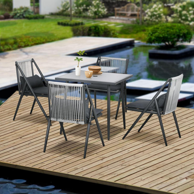 5-part dark gray patio, table and chairs, umbrella hole