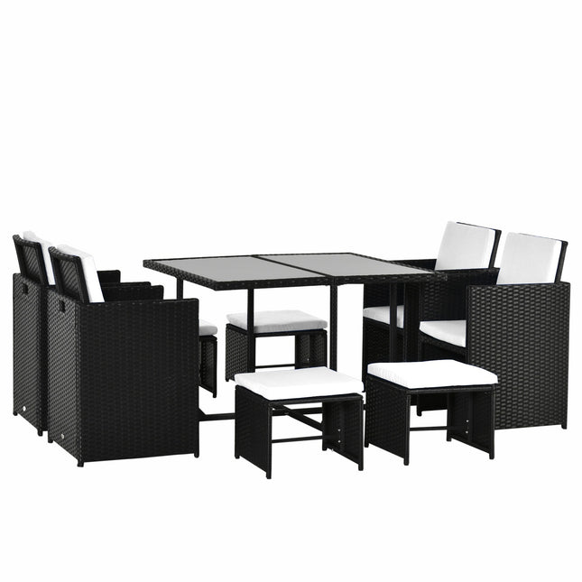 8-person black poly rattan garden seating set