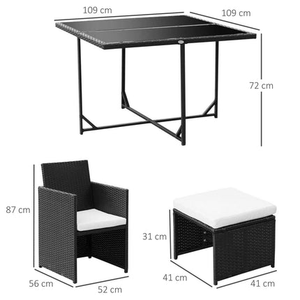 8-person black poly rattan garden seating set