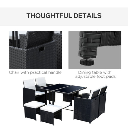8-person black poly rattan garden seating set