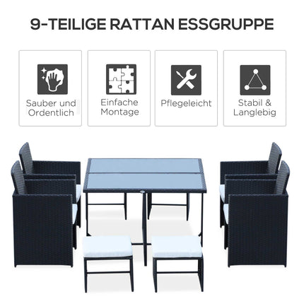8-person black poly rattan garden seating set