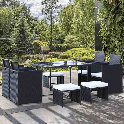 8-person black poly rattan garden seating set