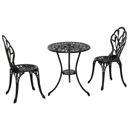 2-piece outdoor dining set, aluminum table and chairs, black