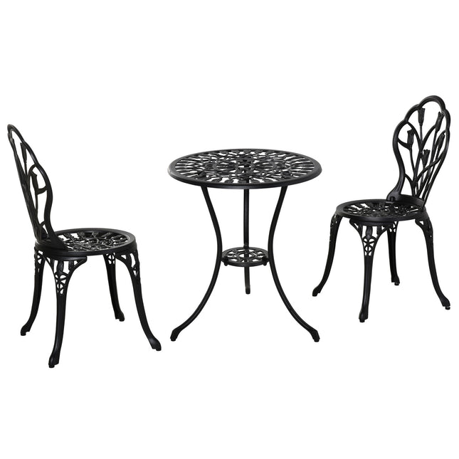 2-piece outdoor dining set, aluminum table and chairs, black