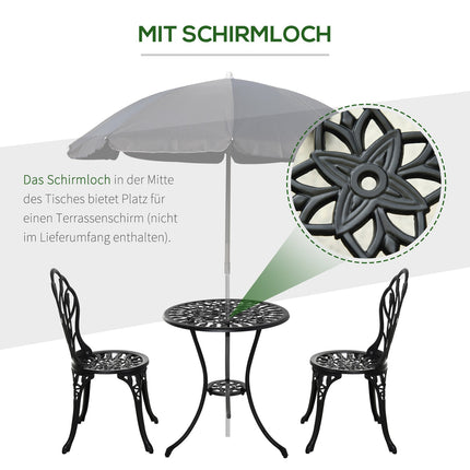 2-piece outdoor dining set, aluminum table and chairs, black