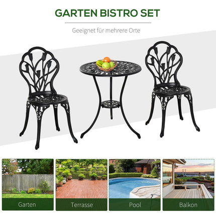2-piece outdoor dining set, aluminum table and chairs, black