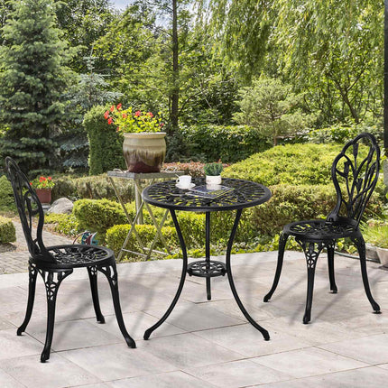 2-piece outdoor dining set, aluminum table and chairs, black