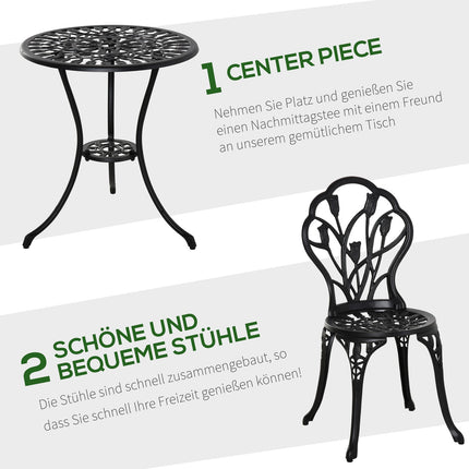 2-piece outdoor dining set, aluminum table and chairs, black