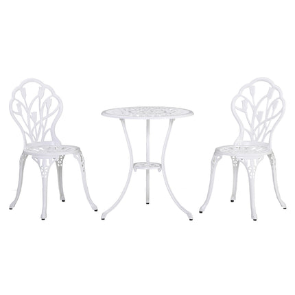 2-person aluminum dining room set with table and chairs, white