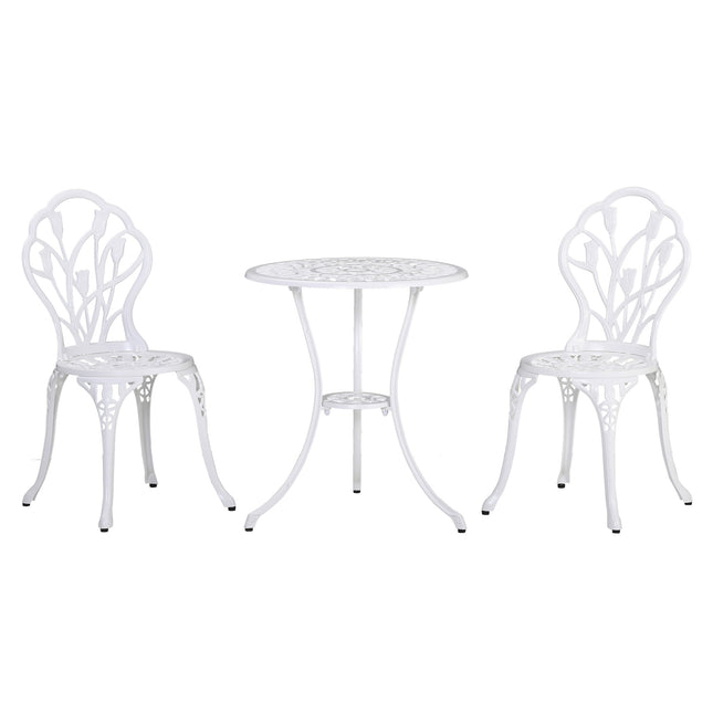 2-person aluminum dining room set with table and chairs, white