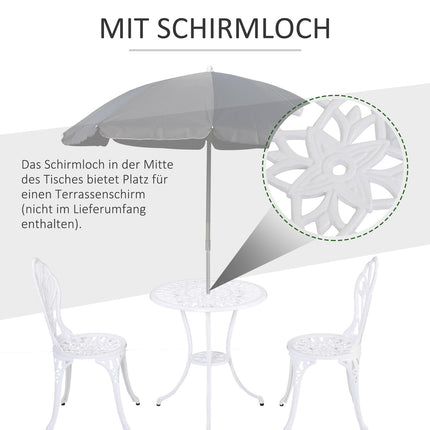 2-person aluminum dining room set with table and chairs, white