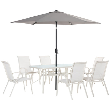 6-person dining room in aluminum with parasol
