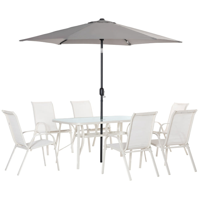 6-person dining room in aluminum with parasol