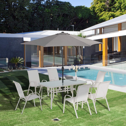 6-person dining room in aluminum with parasol