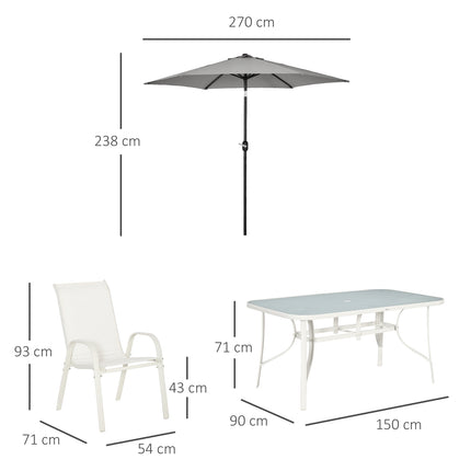 6-person dining room in aluminum with parasol