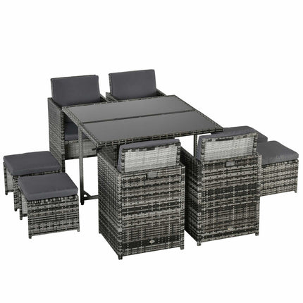 Poly rattan garden set for 8 people with gray cushions