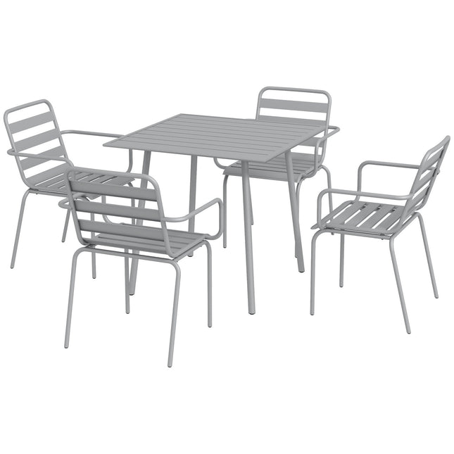 Garden furniture set - Steel dining table & 4 chairs, light grey