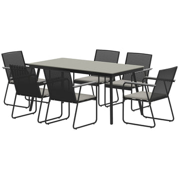 7-piece gray metal dining set for 6 - indoor/outdoor use