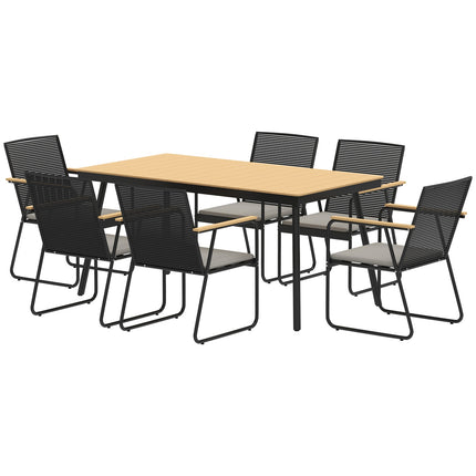Zitgroep 7-delige metalen eetgroep voor 6 personen Eettafel met tafel 6 stoelen Eetkamergroep Keukentafelset met metalen frame Balkonmeubels Tuinmeubels voor terras, balkon Naturel hout Aosoom
