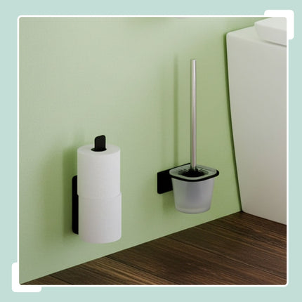 Self-Adhesive Toilet Roll Holder, Matte Black, Holds 2 Rolls
