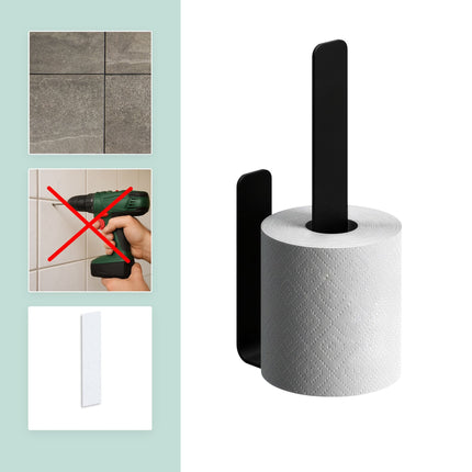 Self-Adhesive Toilet Roll Holder, Matte Black, Holds 2 Rolls