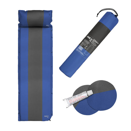 Self-Inflating Camping Mat with Pillow, Blue-Gray