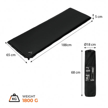 Self-Inflating Sleeping Mat 188x65x5 cm, Black