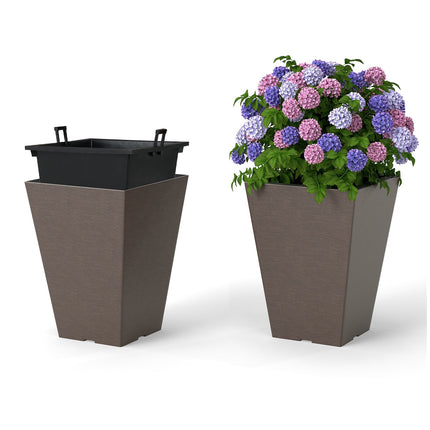 Self-Watering Planters with Drainage, Set of 2, Brown