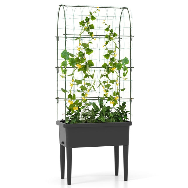 Self-watering raised bed with trellis & water level indicator & drainage holes
