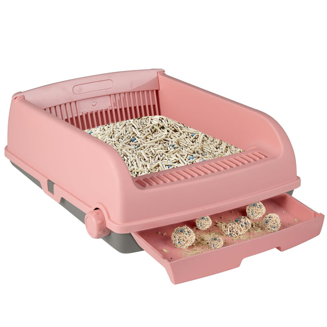 Semi-Automatic Cat Litter Box, Splash-Proof, Pink