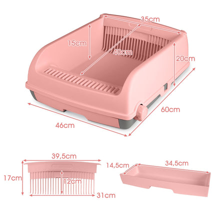 Semi-Automatic Cat Litter Box, Splash-Proof, Pink