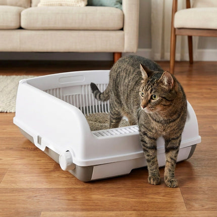 Semi-Automatic Cat Litter Box with Drawer & Scoop