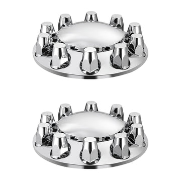 Semi Truck Front Axle Wheel Covers, 10-Hole Rims, ABS, Bright Silver