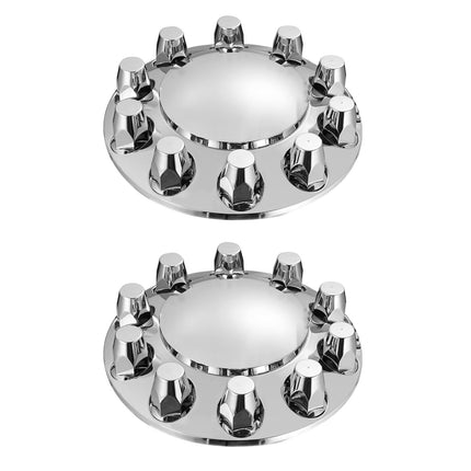 Semi Truck Front Axle Wheel Covers, 10-Hole Rims, ABS, Bright Silver