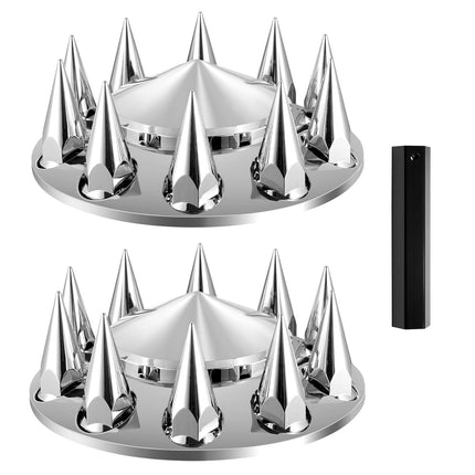 Semi Truck Front Axle Wheel Covers, Spiked ABS Chrome