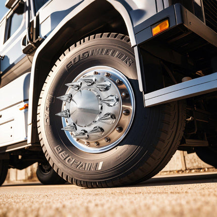 Semi Truck Front Axle Wheel Covers, Spiked ABS Chrome