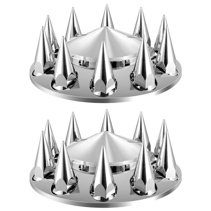 Semi Truck Front Axle Wheel Covers, Spiked ABS Chrome